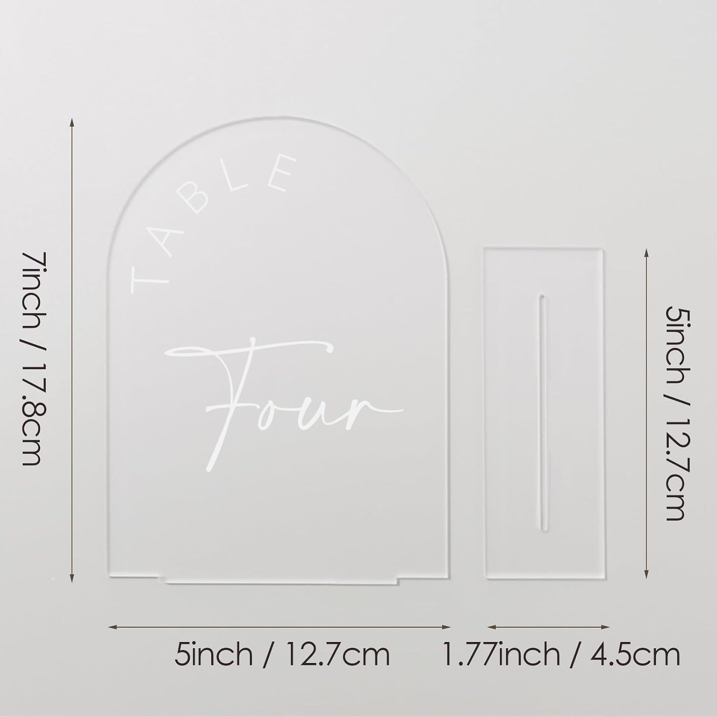 Frosted Arch Wedding Table Numbers 1-25 with Stands, 5x7 Inch Frosted Arch Acrylic Sign with White Letters, Arched