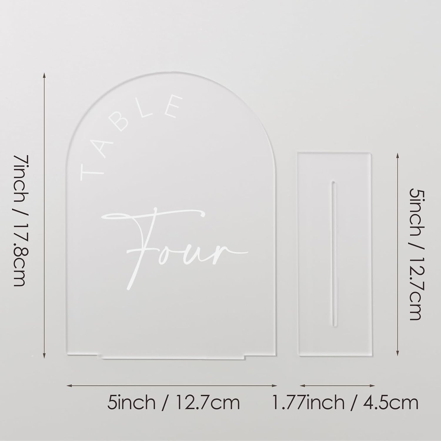 Frosted Arch Wedding Table Numbers 1-20 with Stands, 5x7 Inch Frosted Arch Acrylic Sign with White Letters, Arched