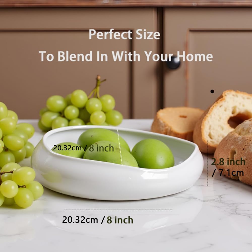 Decorative Bowl Free-Form Rim Glazed Ceramic Fruit Bowl / Gray White