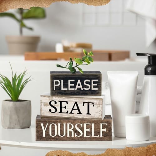 Moucuny 4 Pcs Please Seat Yourself Sign Wooden Bathroom Farmhouse Decor