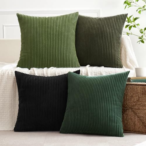 MIULEE Soft Corduroy Decorative Throw Pillow Covers Neutral Green 18x18