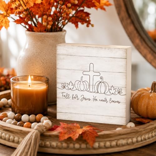 Fall For Jesus He Never Leaves Sign | Minimal Cross Pumpkin Line Art