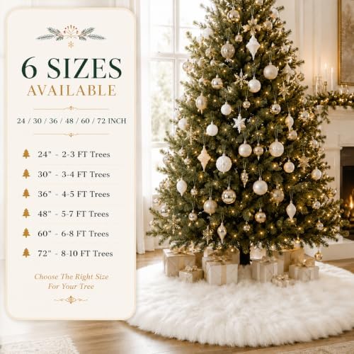 AISENO 30 White Faux Fur Christmas Tree Skirt, Luxury Plush Tree Base Cover for Holiday Party and Home Christmas Decor