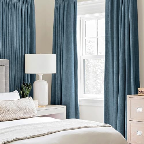 MIULEE 100% Blackout Linen Curtains for Bedroom 52x108 Inches Dusty Blue