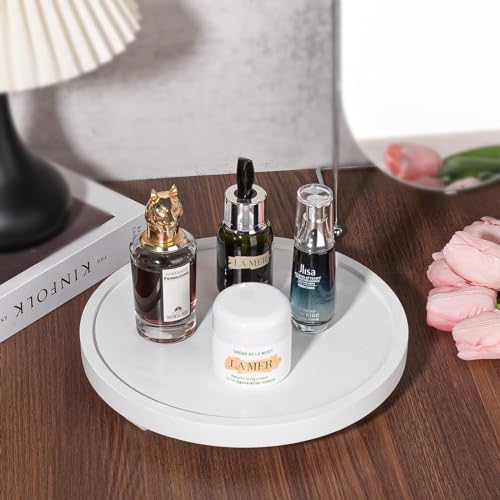 Round Decorative Tray Wood Bathroom Counter Organizer Farmhouse Kitchen Decor / White / Set of 10