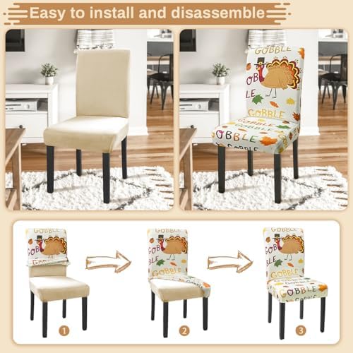 Thanksgiving Chair Covers Set of 6 Cute Turkey Stretch Parsons Slipcovers