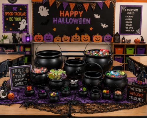 Fun Express Black Plastic Halloween Cauldron Set, Witch Buckets, 15pc