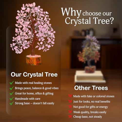 YATSKIA Rose Quartz Crystal Tree of Life | Birthday Gifts for Women | Feng Shui Money Tree | Boho Home Decor | Gifts