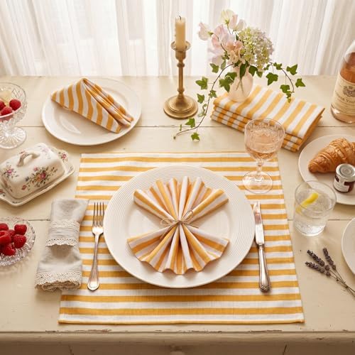 Funnymoom 12 Pcs Yellow Striped Cloth Napkins Reusable Table Supplies