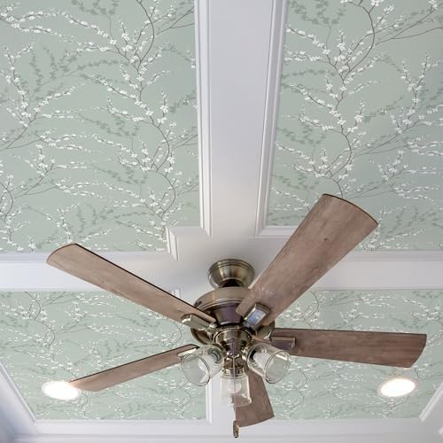 Peel and Stick Wallpaper Panels in West Coast Branch Floral Design / Sage Green / 16 x 24 / Set of 8