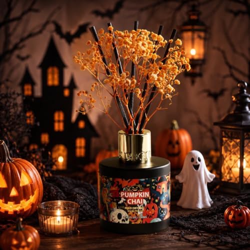 Airkeep Halloween Reed Diffuser Set,3.38 fl oz (100 ml) - Pumpkin Chai Oil Diffusers with 8 Reed Sticks, Home Fragrance