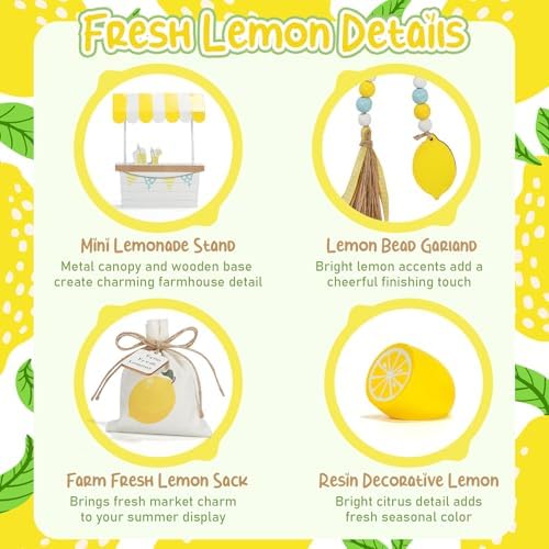 Summer Decorations for Home Indoor 8pcs Lemon Tiered Tray Decor Set