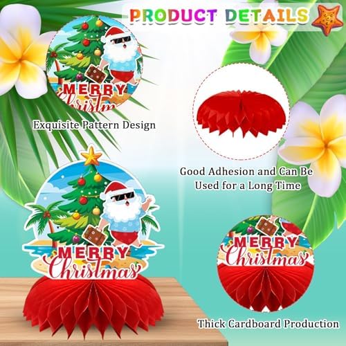 10 Pcs Summer Christmas Decorations, July Summer Christmas Table Honeycomb Hawaiian Christmas Party Toppers Summer Beach Decorations for Christmas Holiday Supplies