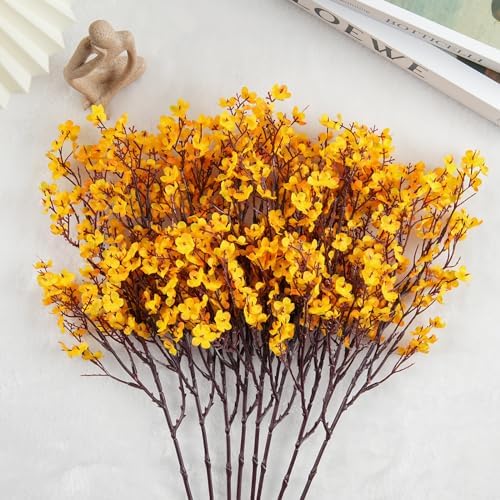 8Pcs Artificial Fall Flowers Real Touch Fake Yellow Silk Flower Decorations