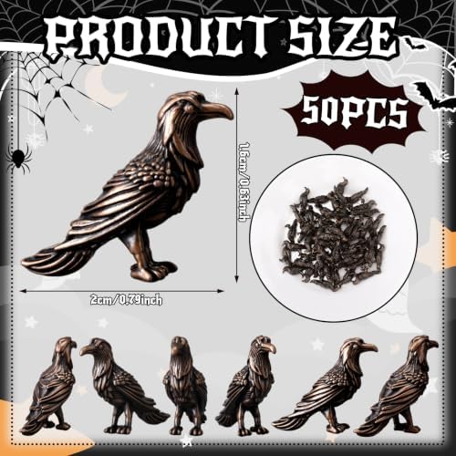 Civaner 50 Pcs Halloween Mini Brass Figurine Miniature, Crows