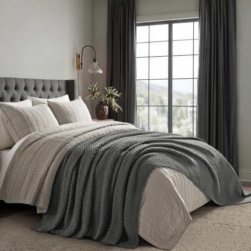 EVERGRACEHOME Chunky Chenille Knit Throw Blanket, 108x92, Charcoal Gray