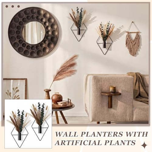 Jexine 2 Pcs Hanging Artificial Planters Wall Decor, Matte Black, Pampas