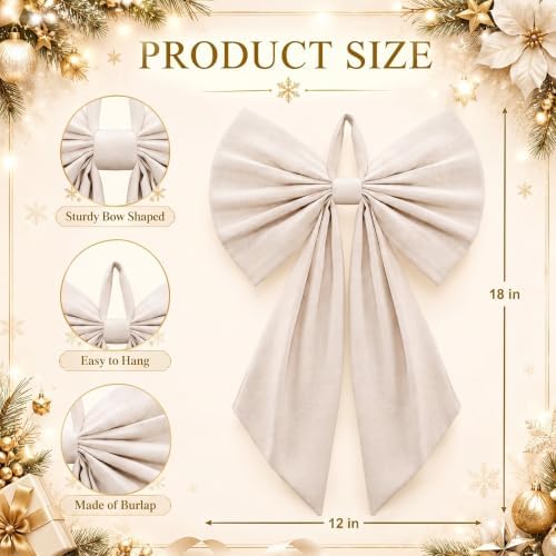 Suncalla 2 Pcs Ivory Christmas Neutral Wreath Bows 18'' x 12''
