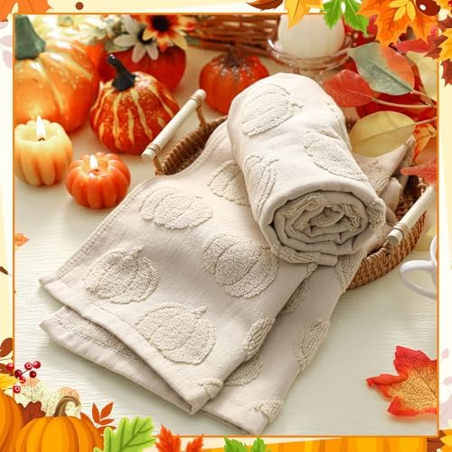 Mindsoft 2 Pcs Fall Hand Towels 3D Pumpkin Jacquard,Beige