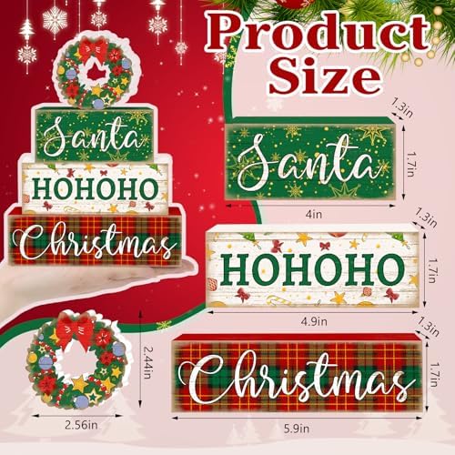 Britimes Christmas Santa Tiered Tray Decor Set, 4 Pack, Wooden Table Sign