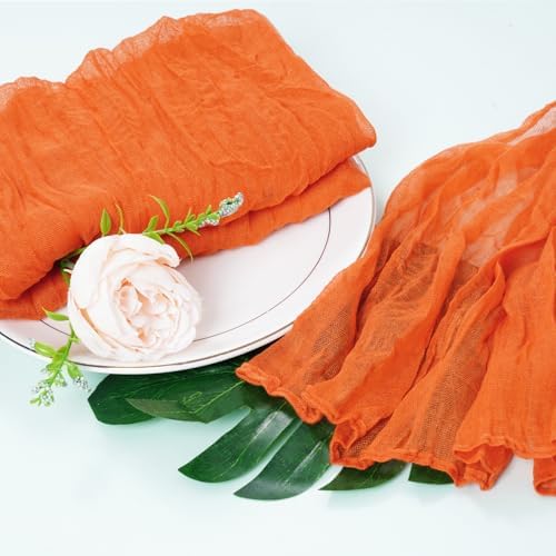 Nydotd 6pcs Fall Cheesecloth Napkins Thanksgiving Boho Dinner Napkins Wrinkled Rustic Linen Table Decorative Cloth Napkins for Wedding Party Baby Shower Family 20 x 20 Inch (Orange)