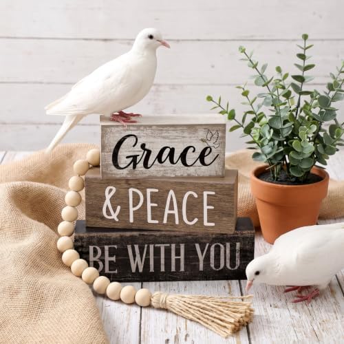 Moucuny 4 Pcs Christian Table Decoration Wooden Stack with Beaded Tassel