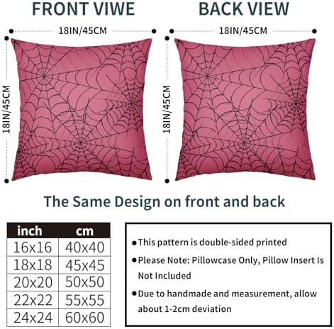 Pink Halloween Spiderweb Pillow Covers 16x16 Set of 2 Black Spider Web Outdoor Decorative Throw Pillows Halloween Scary Themed Farmhouse Pillowcases Linen Cushion Case Decor for Home Sofa Couch Bed
