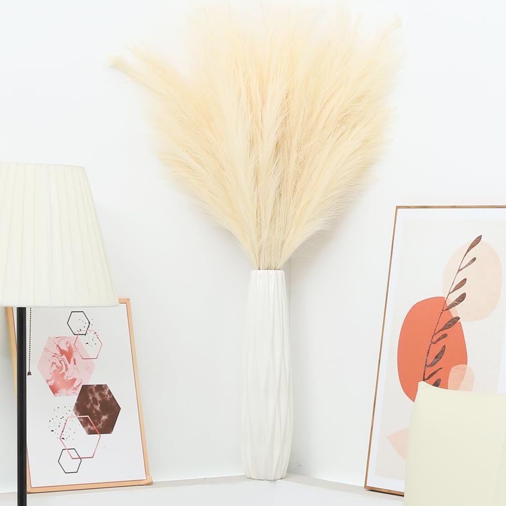 Pampas Grass for Floor Vase Fluffy Artificial Pampas Grass / Beige / Set of 8