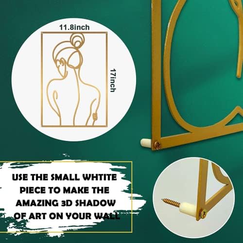 Glamativity Large 4 Pack Gold Wall Art, Minimalist Single Line Art, Real Metal Wall Art, Woman's Body Shape Abstract