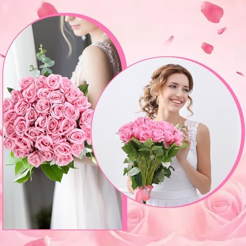 36 Pcs Silk Pink Rose Bouquet Bridal Artificial Flowers Mother Day