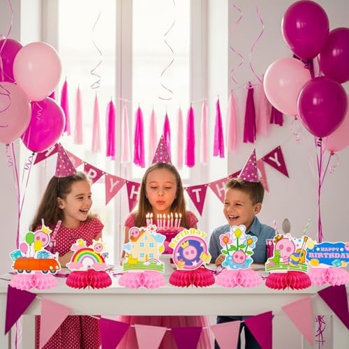 TONIFUL Happy Birthday Pink Themed Pig Table Honeycomb Centerpieces