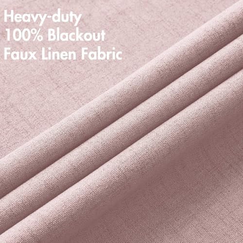 MIULEE 100% Blackout Linen Curtains for Bedroom 52x63 Inches Pink