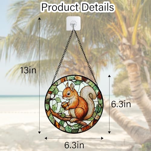 Red Squirrel with Acorn Stained Glass Window Hanging Suncatcher Gift 6.3"