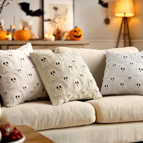 MIULEE Beige Halloween Pillow Covers Cute Ghost Decor Set of 2 16x16