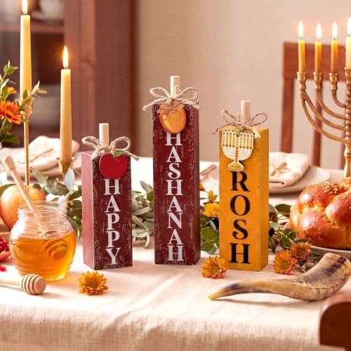 Redbaker 3 Pcs Happy Rosh Hashanah Table Decoration, Jewish New Year Decor