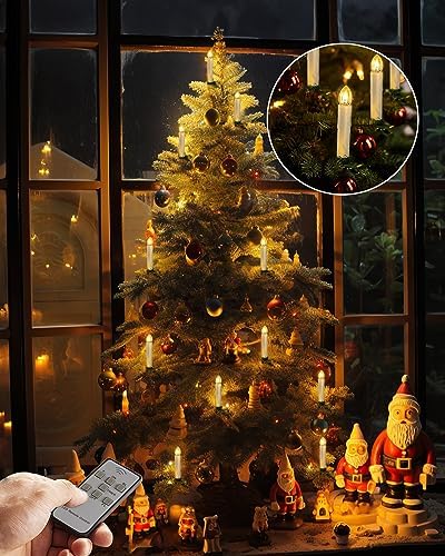 Raycare 20 Pcs Flickering Candles for Christmas Tree, Remote Christmas Tree Candles with Remote and Timer