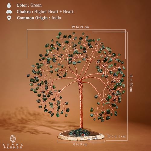 KARMAPLEDGE Crystal Tree of Life for Home, Office, Room, Wall Decor to Bring Money & Good Luck, Handmade Green