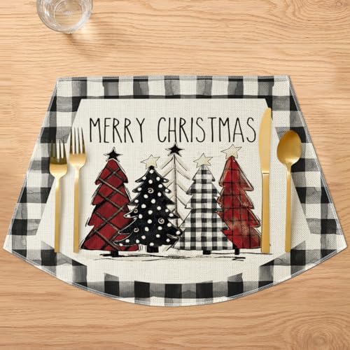 Artoid Mode Christmas Trees Wedge Shape Placemats for Round Table Set of 4, Winter Seasonal Kitchen Dining Table Decoration for Indoor Party Home