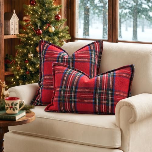 MIULEE Christmas Plaid Pillow Covers 20x12 Red Christmas Decorations for Home