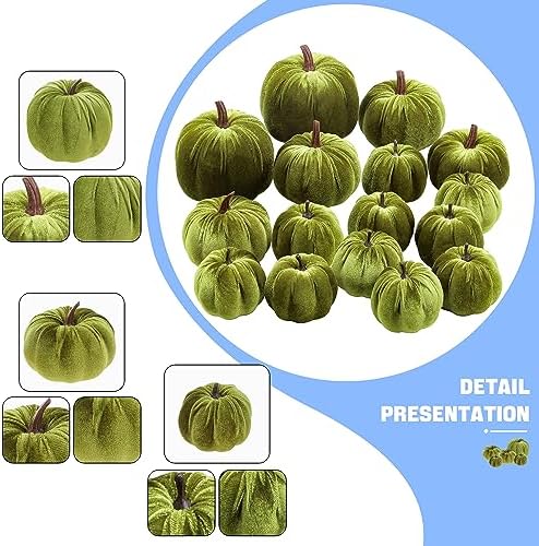 Woration 16pcs Green Velvet Faux Pumpkins for Wedding Party Table Decor