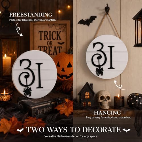 Blulu Halloween Table Decor, Rustic October 31st Round Wooden Block Sign