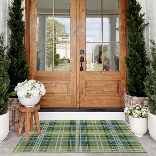 Plaid Outdoor Rug - 28"x43" Front Door Mat Indoor Outside Entrance