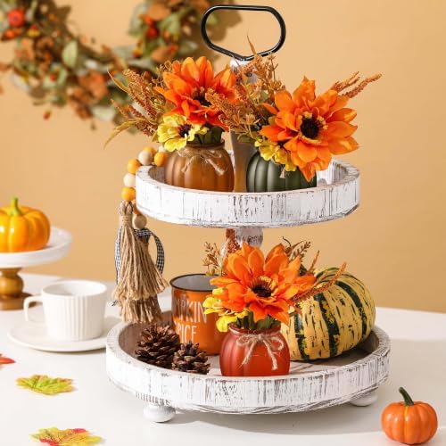 Fall Tiered Tray Decor - 3 Pcs Pumpkin Cups with Artificial Sunflowers