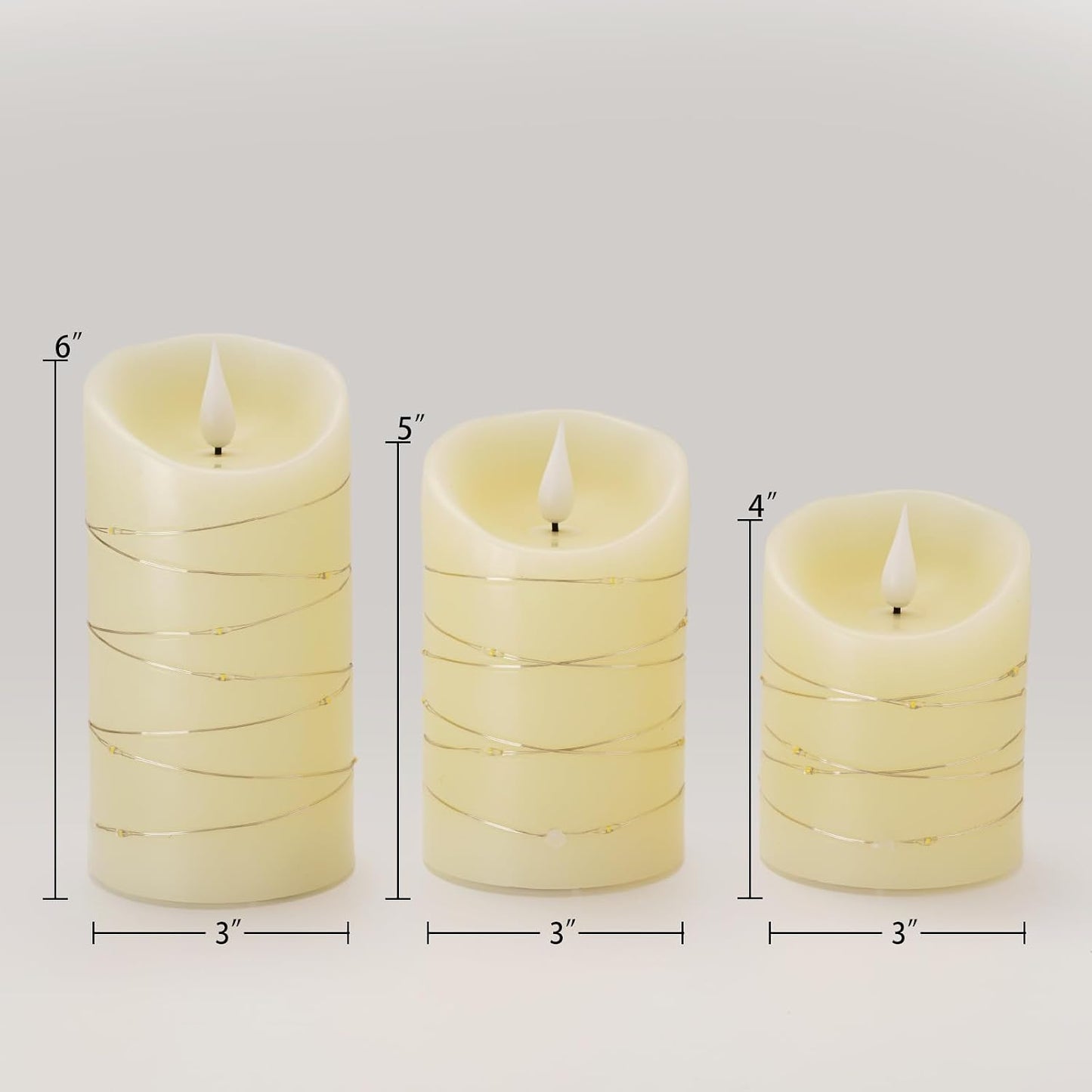 Homemory Flameless Candles with String Lights, 3 Pack Embedded Fairy String Lights LED Candles, Electric Flickering