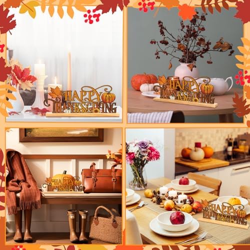 Cinnvoice 11.8 Inch Happy Thanksgiving Sign, Metal Pumpkin Maple Decor