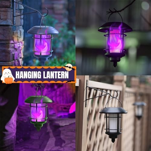 Dynaming 6 Pack Solar Flame Torch Lights Outdoor, Dual Use Flickering Purple Flame Garden Light, Hanging Lantern, Auto On/Off & Waterproof Halloween Lighting for Lawn Patio Yard Walkway Driveway