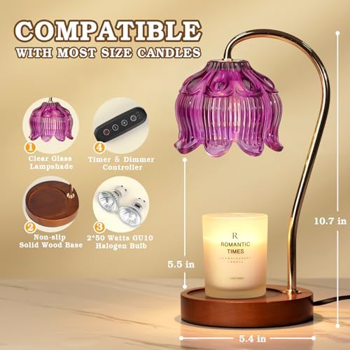 Purple Candle Warmer Lamp with Timer, Electric Candle Warmer, Women Birthday Christmas Gift, Flower Wax Warmer for