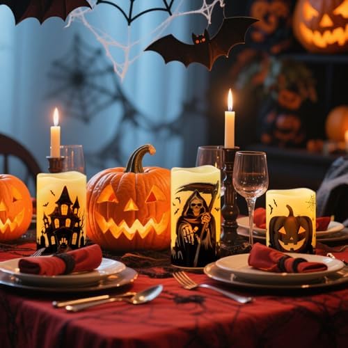 Wondise Real Wax Halloween Flameless Flickering Candles with 6HTimer