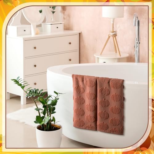 Mindsoft 2 Pcs Fall Hand Towels 3D Pumpkin Jacquard,Rust