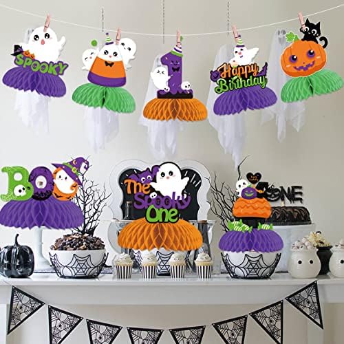 Halloween 1st Birthday Centerpieces Orange Purple Green Black the Spooky One Birthday Decorations Girl Boy Halloween Honeycomb Centerpieces Decorations First Birthday Table Topper Party Favor Supplies